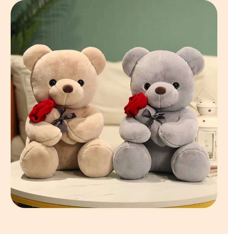 New cartoon rose teddy plush toys for girls Valentine's Day gift bear pillow Y260128
