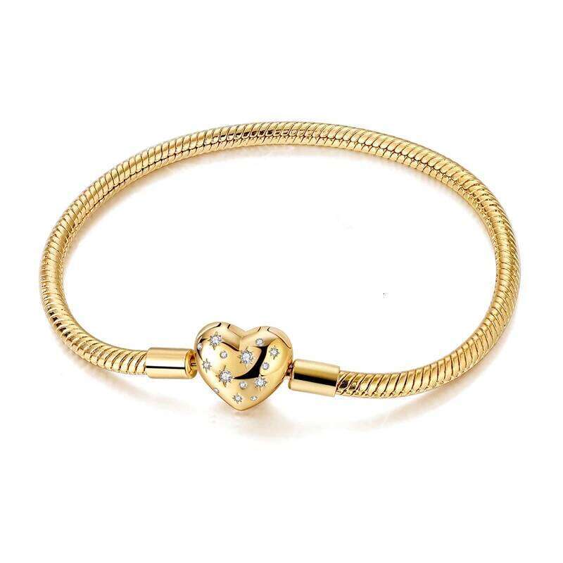 925 Sterling Silver Bracelets 17-20CM Original Golden Sparkling Heart Shaped Bracelet Fit DIY Charms Beads Fashion Women Jewelry H260129