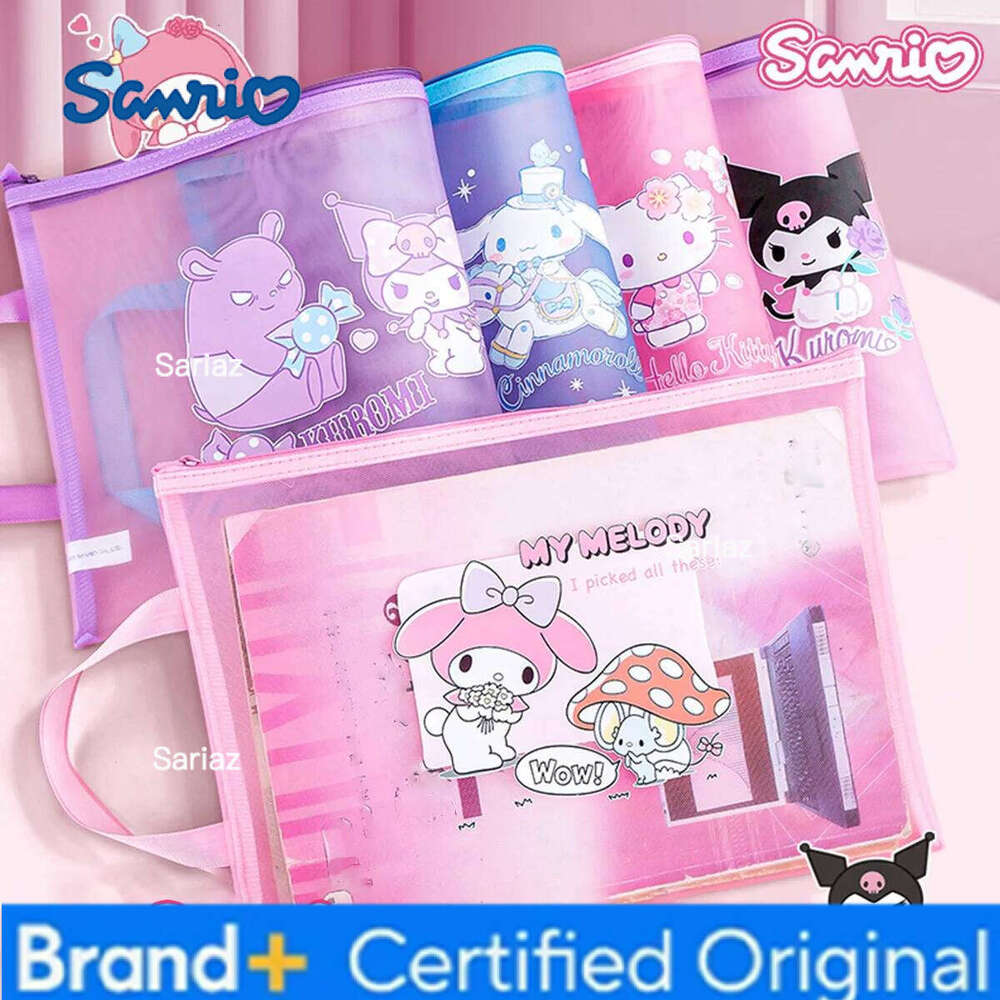 Sanrio Mesh File Double Layer Transparent A4 Size School Organization Students Teachers Office Document Holder Storage Bag H260129