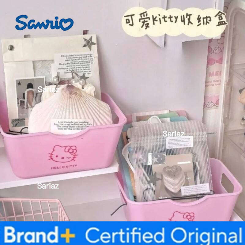 Sanrio New HelloKitty Doll Room Desktop Decoration Small Box Cartoon Cute KT Peripheral Girls Cosmetics Headband Storage Basket H260129