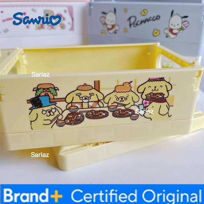 Sanrio Ins Kuromi Cinnamoroll Desktop Plastic Baskets Organizer Box Folding Stackable Toy Storage Basket with Handle H260129