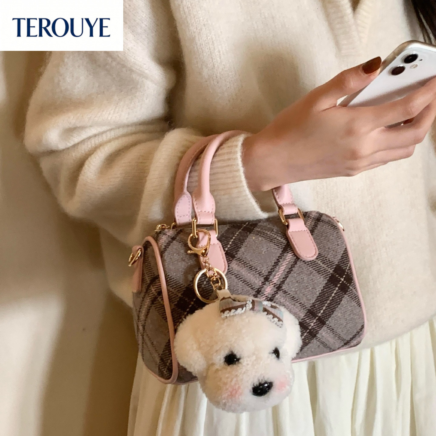 TEROUYE Korean style minimalist handbag autumn and winter new item niche design plaid luxury bag retro fashion women's shoulder bag