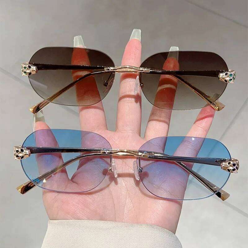 Rimless Oval Sunglasses Men New Fashion Vintage Gradient Casual Shades Women Trendy Luxury Brand Design Decor Sun Glasses H260129