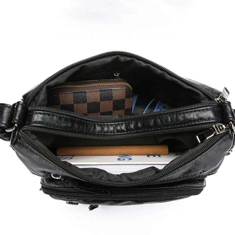 Fashionable Four Seasons Soft Leather Pocket Cross Bags, Multi Layer Zipper Pouch Single Shoulder Bag for Women Daily Use XJ260129