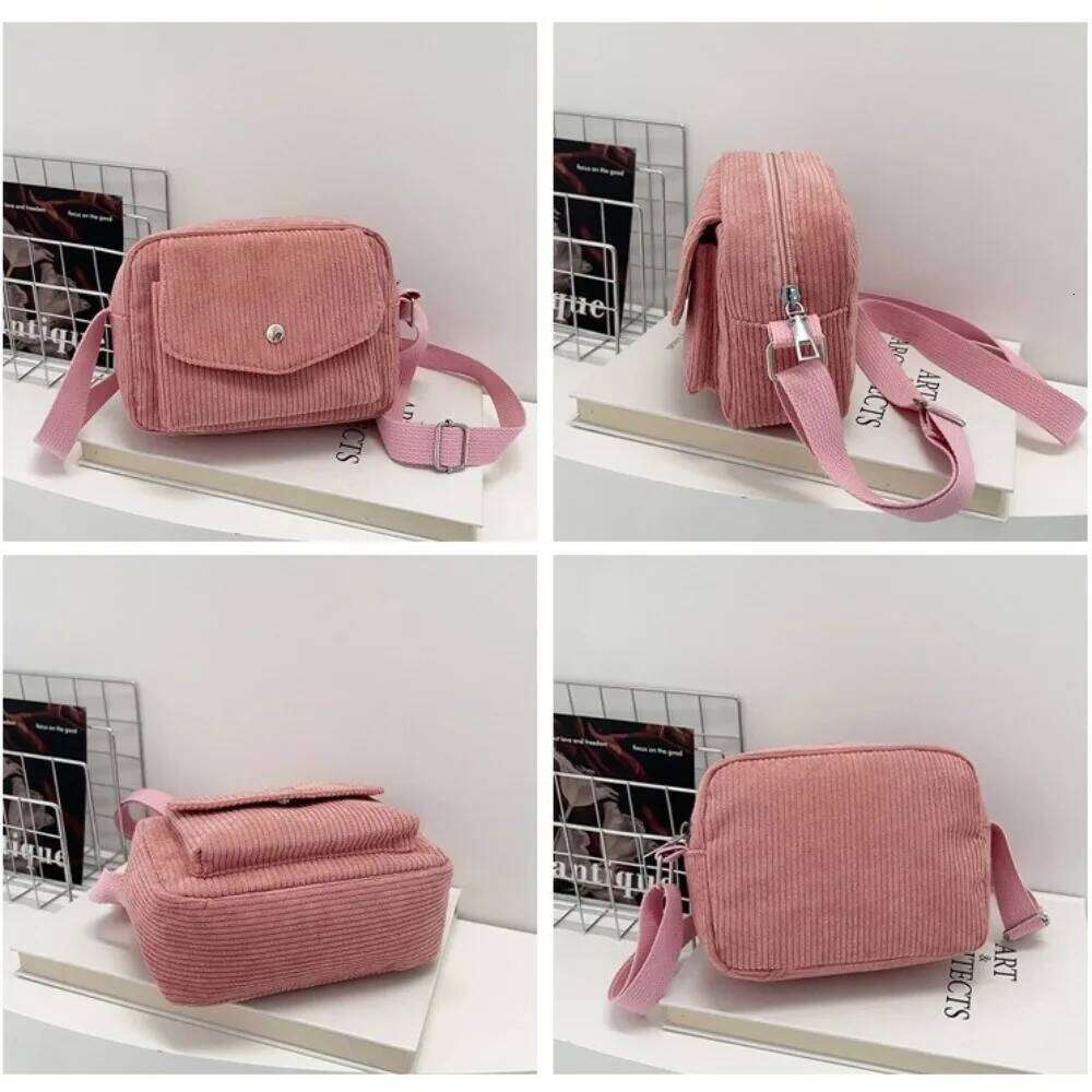 New Corduroy Striped Crossbody Simple Design Solid Colour Shoulder Bags Adjustable Strap Lady's Square Bag for Casual Wear