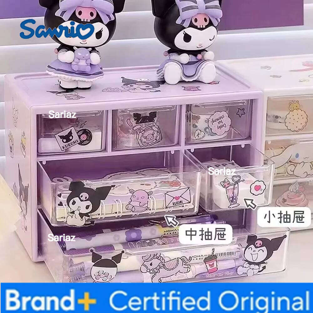 Sanrio Six Square Grid Box Drawer Transparent Desktop Kitty Kuromi Melody Cinnamoroll Pochacco Pompurin Stationery Storage H260129 H260129