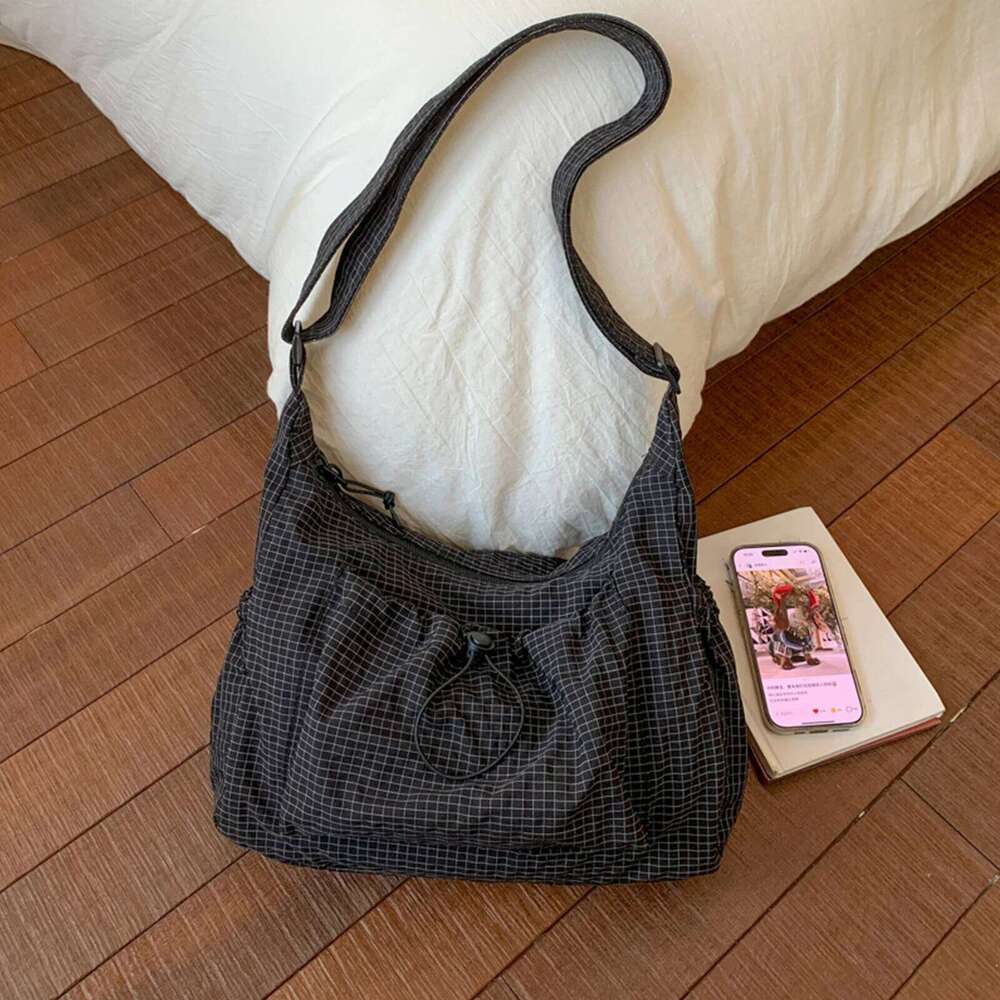 Women Checkered Sling Nylon Pleated Cloud Shoulder Large Capacity Stylish Plaid Tote Bag Shopping Date Handbag