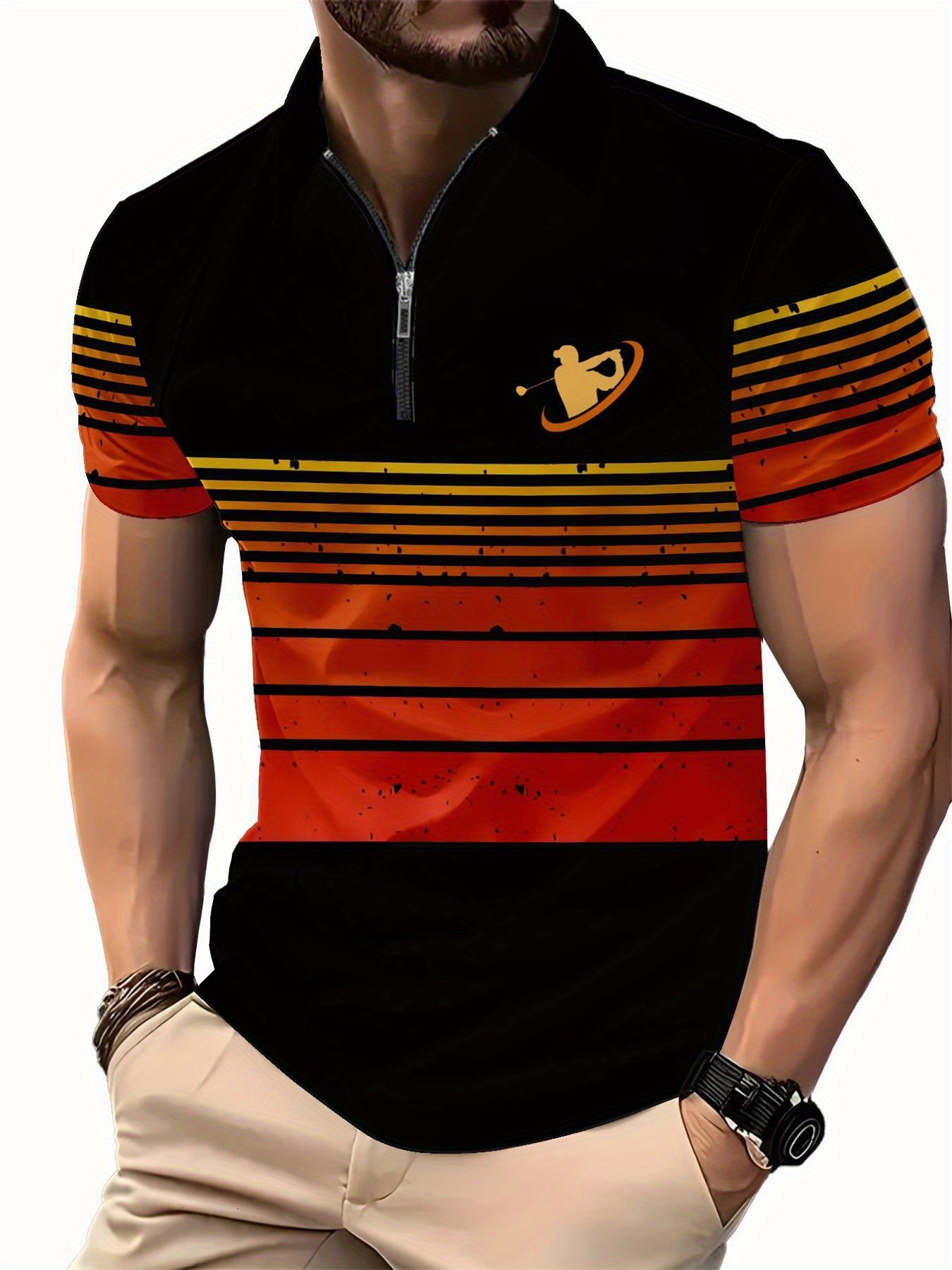 Luxury Brand Designer Clothes Color-Block Summer New 3D Printed Turn-Down Collar Short Sleeve Pullover Casual Mens T-Shirt Zipper Polo Shirt One-Piece - view 8