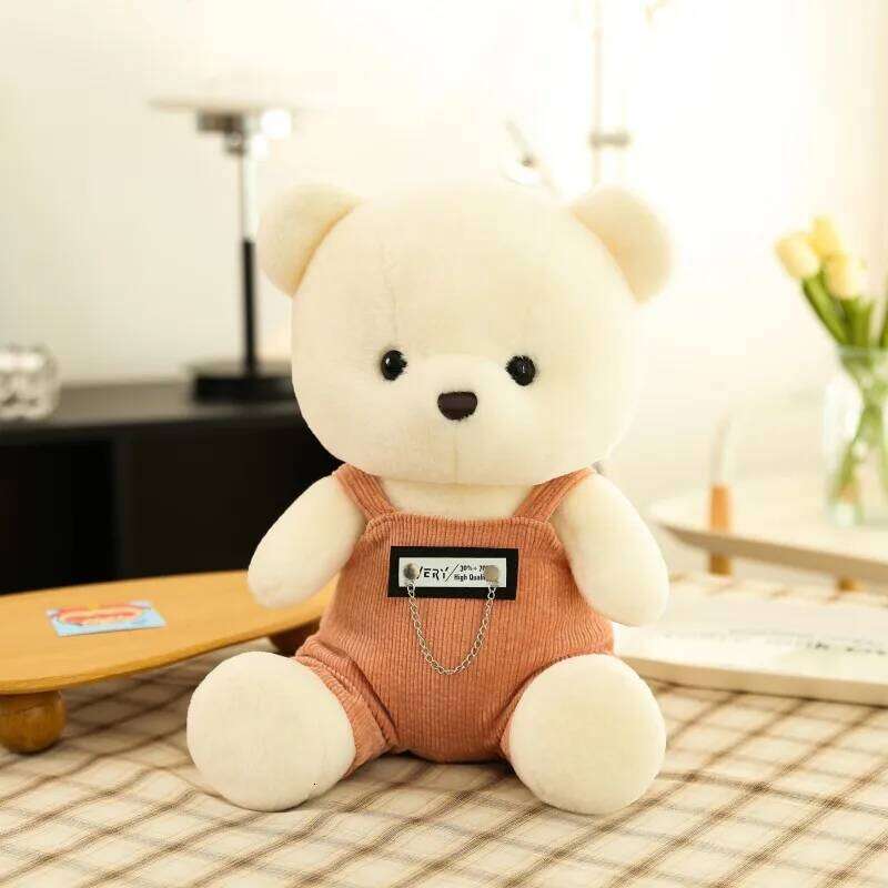 1pc 25cm/9.84in Cute bib pants rag doll pro couple bear plush toy kids gift girl pillow Y260128