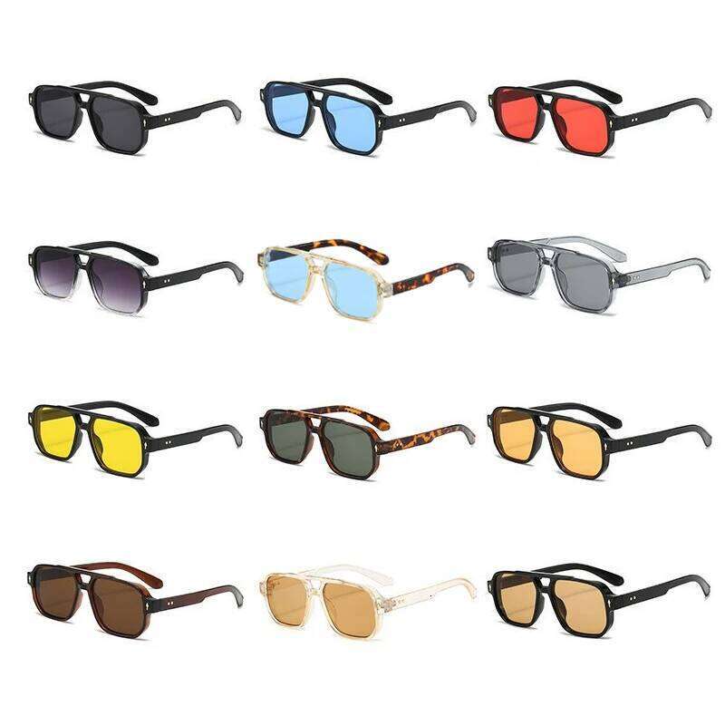 SO&EI Retro Double Bridges Square Women Sunglasses Fashion Clear Ocean Gradient Lens Shades UV400 Men Rivets Punk Sun Glasses H260129