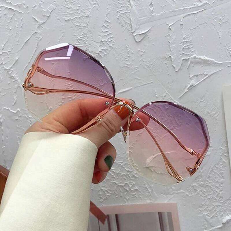 Irregular Round Sunglasses Woman Brand Designer Gradient Fashion Sun Glasses Female Rimless Metal Curved Temples Oculos De Sol H260129