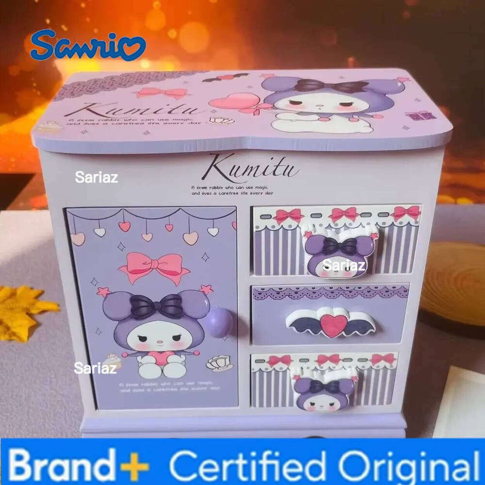 Sanrio Hello Kitty Kuromi Japanese cute kawaii girl wooden jewelry storage desktop organizer box as a birthday gift for friends H260129
