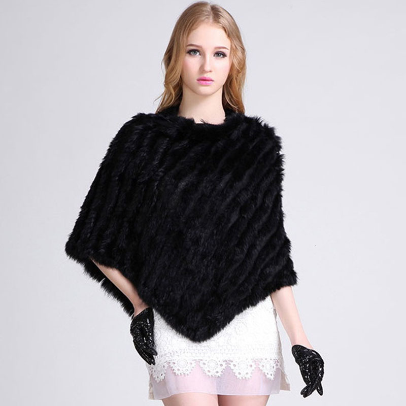Genuine Rabbit Fur Knitted Natural Fur Poncho Fashion Wrap Coat Shawl Lady Scarf Natural Fur Wedding Party Wholesale Cape 241216