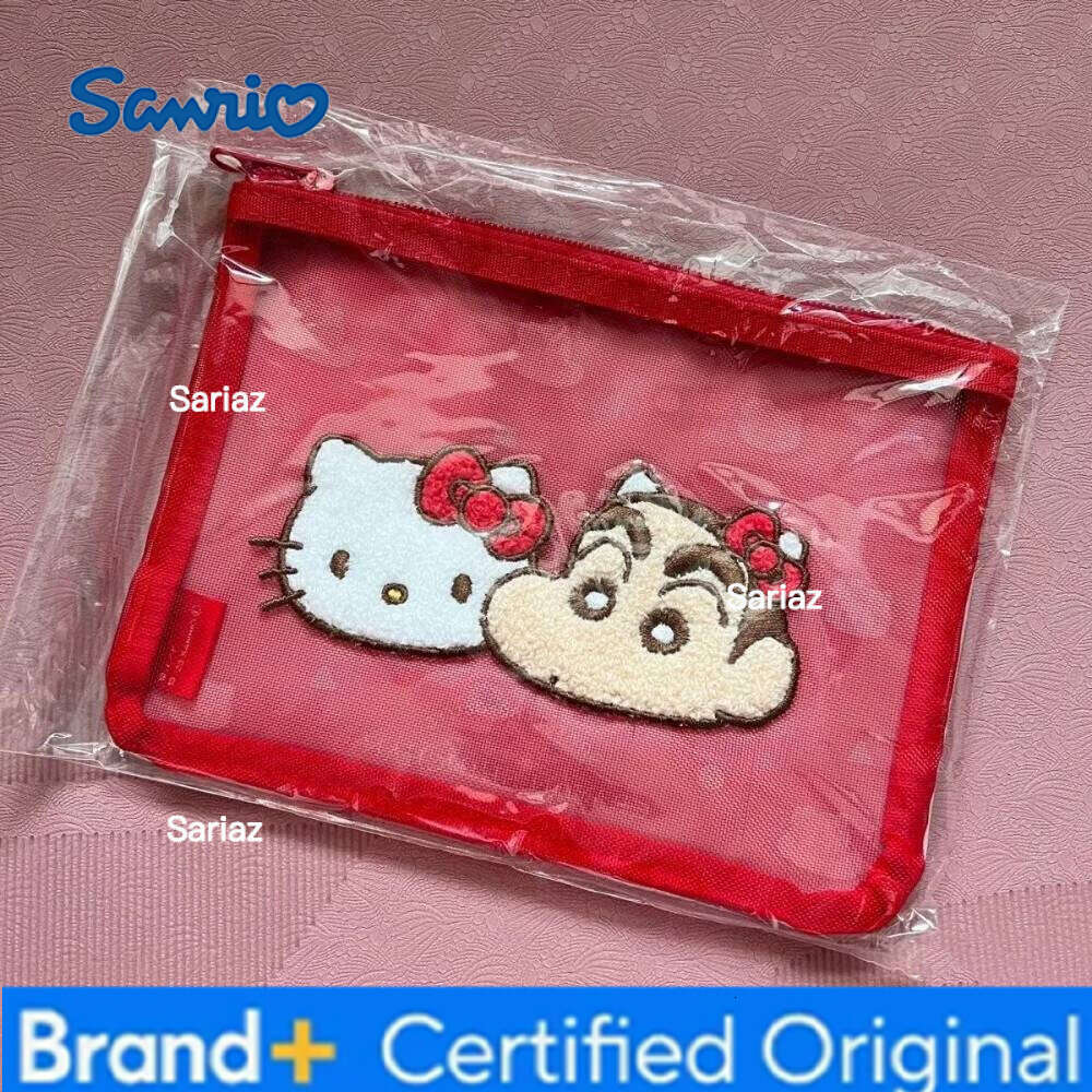 Sanrio Hello Kitty Makeup Cute Cartoon Creativity Co-branded Edition Zero Wallet Exquisite Mesh Yarn Pvc Splicing Storage Bag New H260129