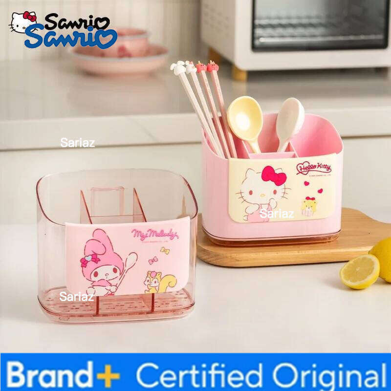 Sanrio Anime Hello Kitty My Melody Cartoon Large Capacity Makeup Brush Lipstick Storage Box Kawaii Kitchen Chopstick Drain Basket Gift H260129