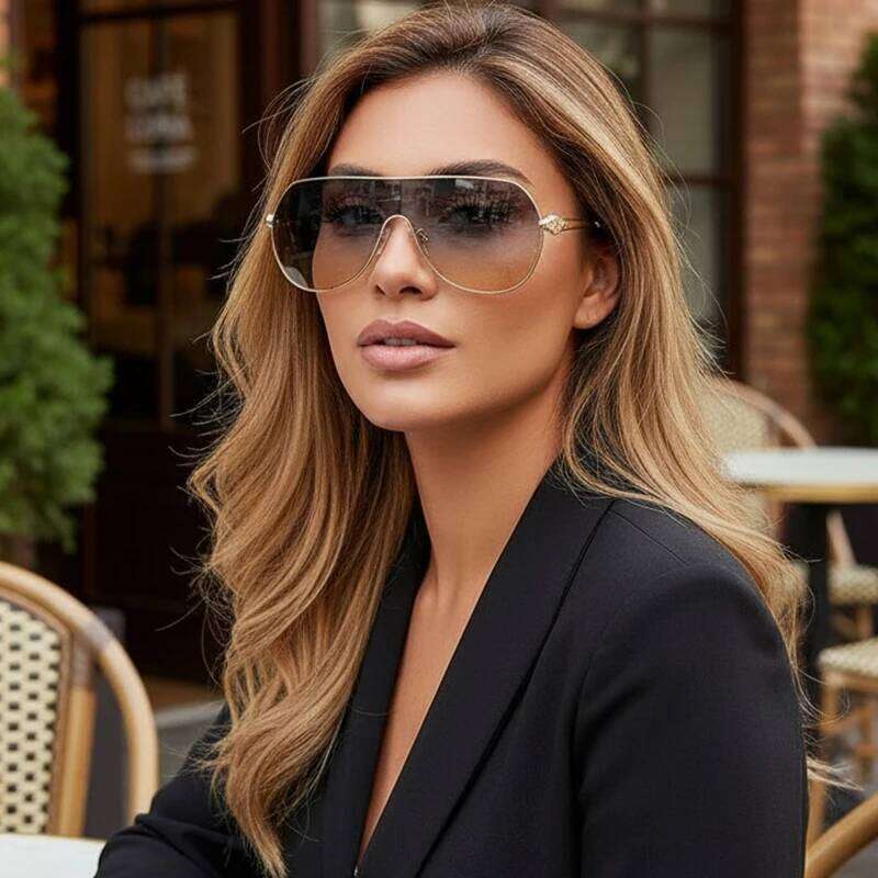 High-end Metal Retro One-piece Sunglasses With Large Frames, Suitable For Driving And Sun Protection 98119 H260129