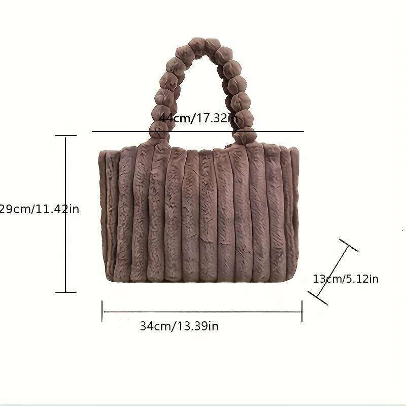 Large Capacity Plush Tote Stiped Faux Fur Shoulder Bag, Women's Soft Fluffy Handbag