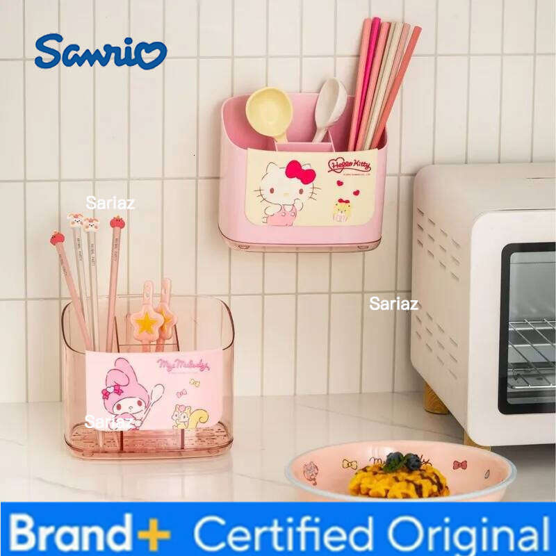 Sanrio Anime Hello Kitty My Melody Cartoon Large Capacity Makeup Brush Lipstick Storage Box Kawaii Kitchen Chopstick Drain Basket Gift H260129