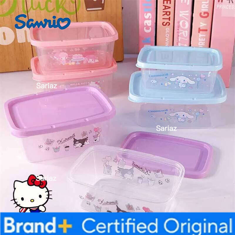Sanrio 2Pcs/Set New Fresh-Keeping Hello Kitty Melody Sealed Quadrilateral Portable Lunch Food Classification Storage Box H260129