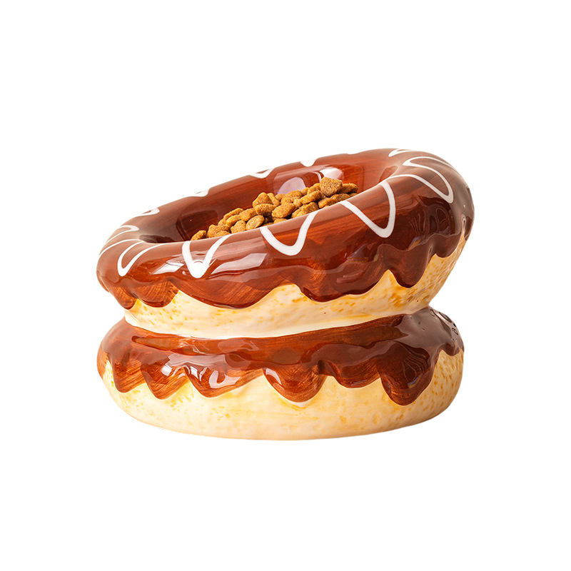 H2598 Pet neck support tall bowl, ceramic tilted design cat and dog bowl, anti-choking food and water bowl