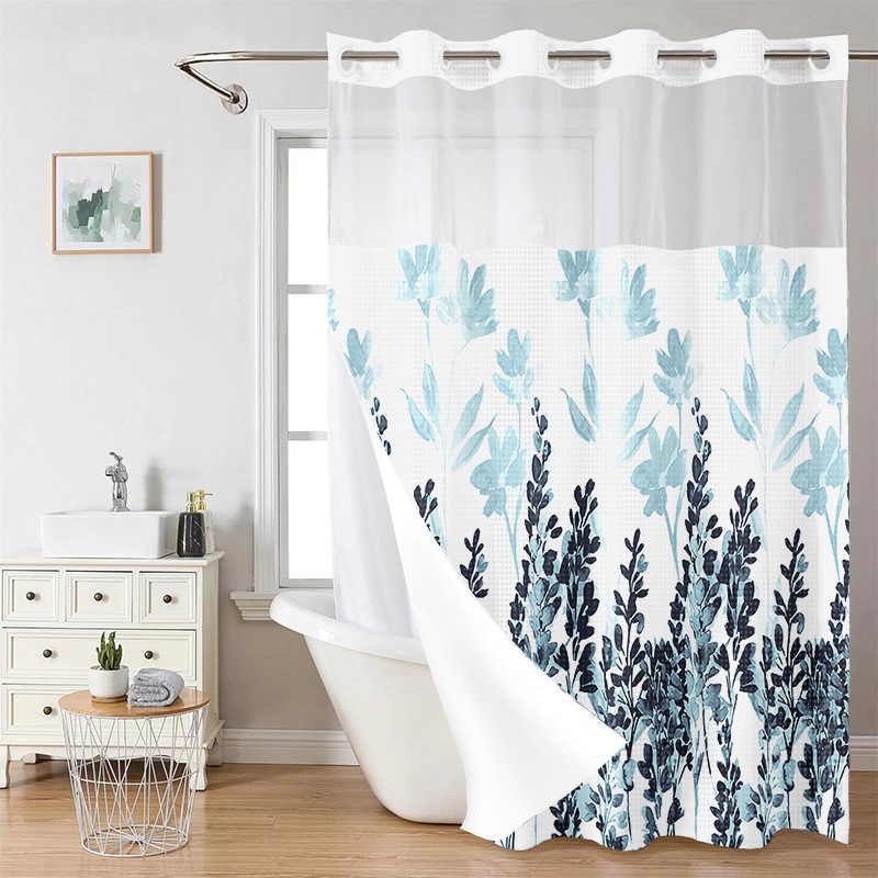 YL-38241 Digital Printed Double-Layer Large Ring Polyester Shower Curtain - Waterproof and Mildew-Proof, Floral Pattern Bathroom Curtain