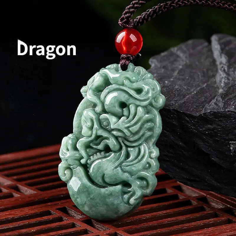 Natural A Goods Jadeite Twelve Chinese Zodiac Rat Tiger Pendant Hand-carved Custom Mascot Jewelry Jade Necklace Gift