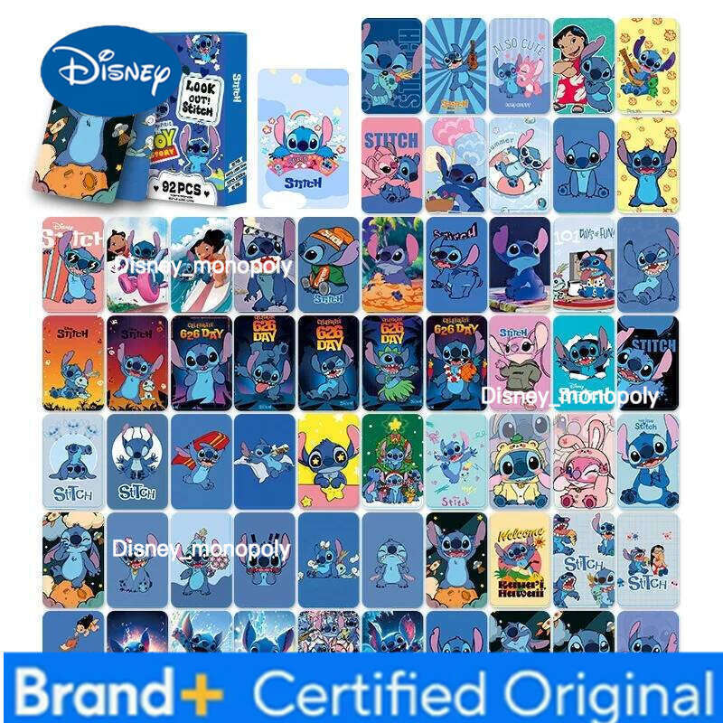Disney 92 Stitch Cartoon Card Set Holographic Trading Cards 32 Comes with Bonus Stickers Cute Stationery Gift H260129
