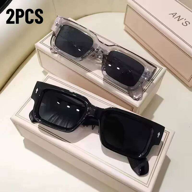 2PCS CY5539 Brand Designer Square Sunglasses Women Men Ocean Color Shades Glasses Female Fashion Rectangle Rivet Oculos De Sol H260129