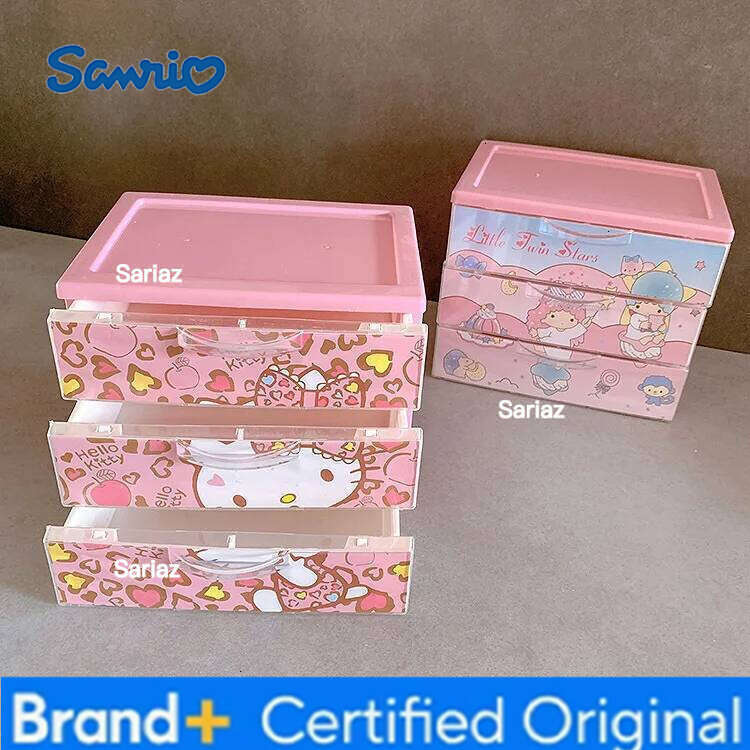 Sanrio Hellokitty Cartoon children's drawer storage plastic stackable student desktop jewelry box for girls H260129 H260129