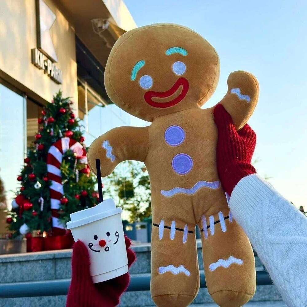 Adorable Gingerbread Plush Toy Soft Stuffed Biscuit Doll Cookie Man with Smile Face Plushies Cute Gift Girl Christmas Decor Y260128
