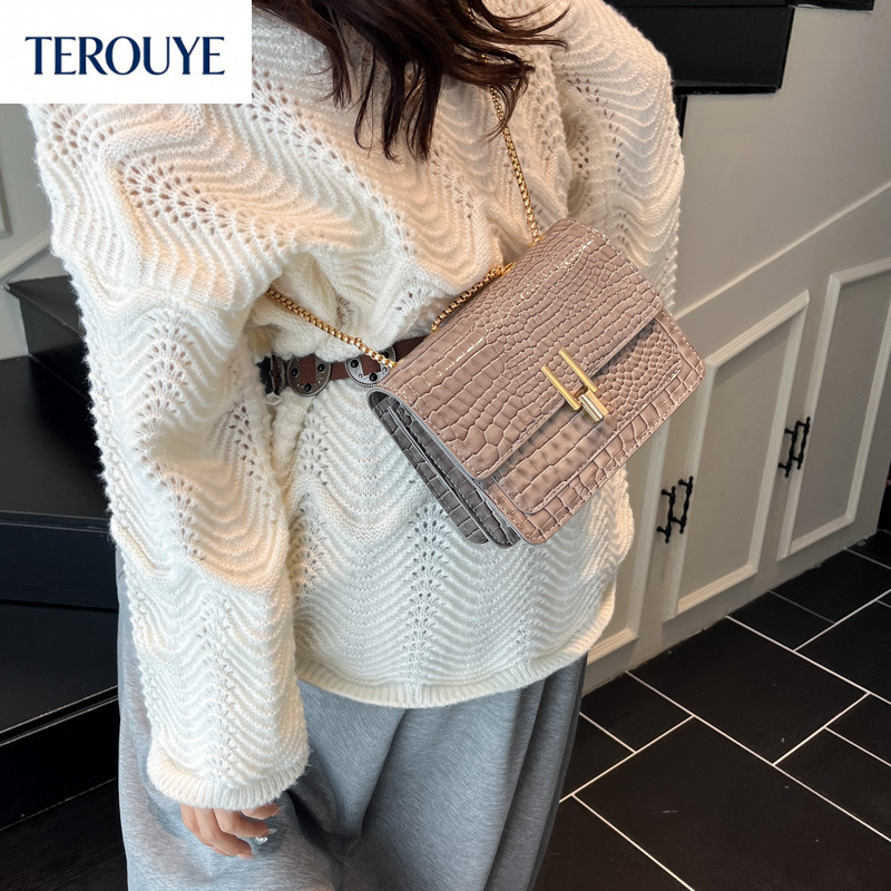 TEROUYE Bag Retro texture women's shoulder bag autumn and winter new fashion texture design chain small square bag elegant luxury