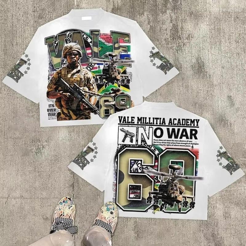 Men's T Shirts Vintage Warzone 69 Peace Graphic Cotton T-Shirt Cropped Tees Men Summer Casual Oversize Tshirt Streetwear Women Tops