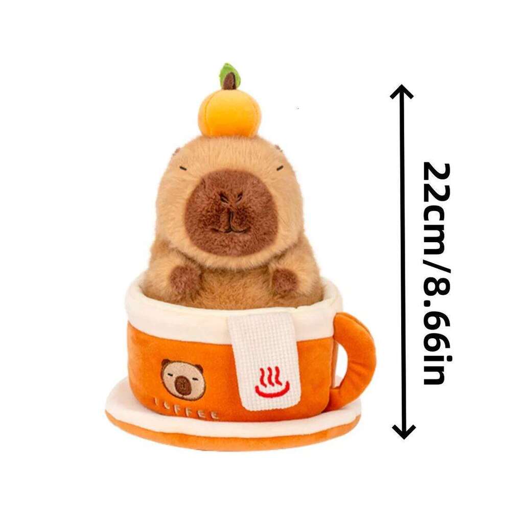 22cm Cute Cartoon Capybara Plush Tea Cup Coaster Kapibala Toys Funny Ornaments Kids Birthday Gift Room Decorative Dolls Y260128