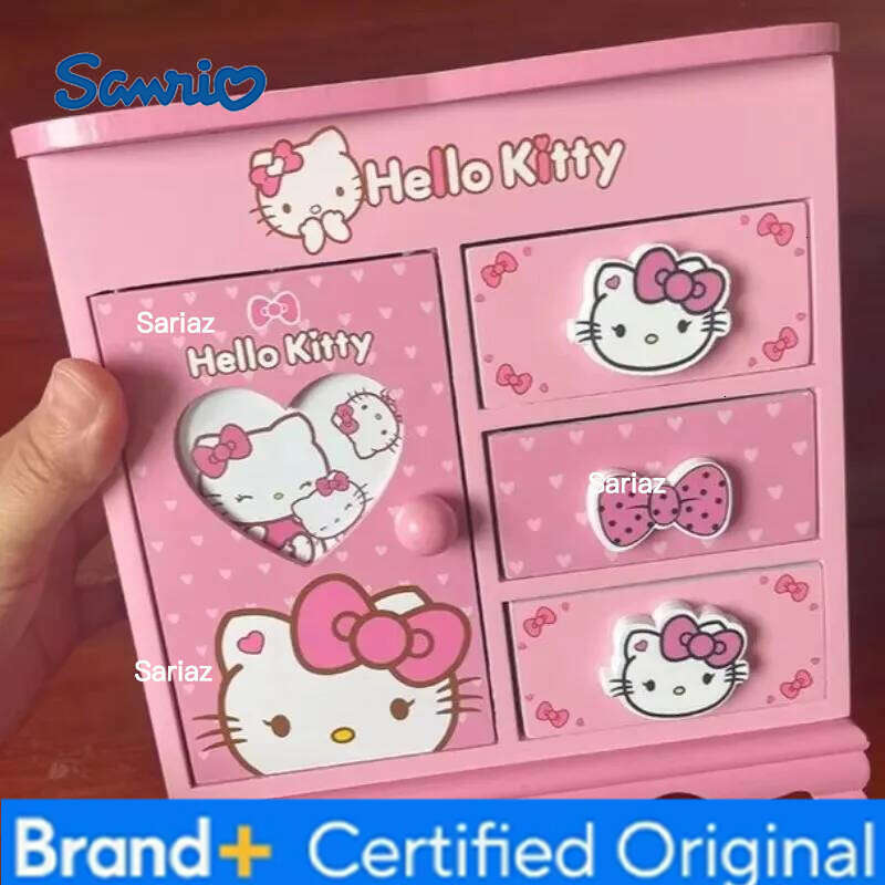 Sanrio Hello Kitty Kuromi My melody Japanese cute kawaii girl wooden jewelry storage desktop organizer box creative holiday gift H260129