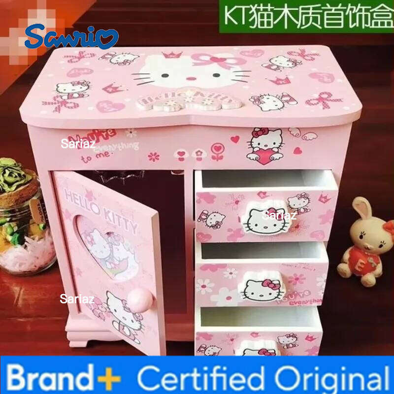 Sanrio Hello Kitty Kuromi My melody Japanese cute kawaii girl wooden jewelry storage desktop organizer box creative holiday gift H260129