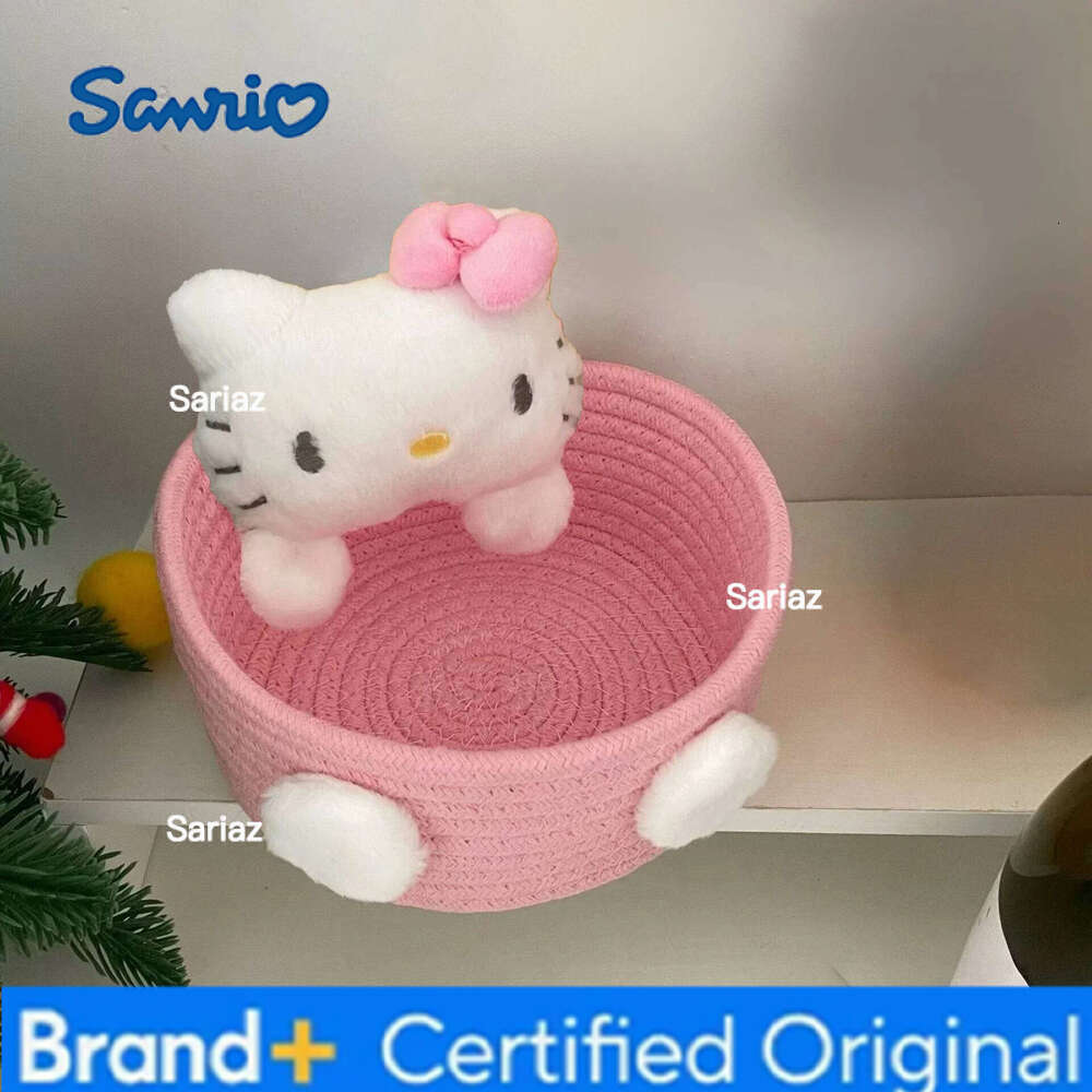 Sanrio New Hello Kitty 50th Anniversary Cosmetics Box Accessories Handmade Cotton Rope Weaving Storage Basket Desktop Girl Gift H260129