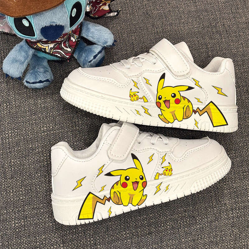 Pikachu cartoon cute popular white shoes spray paint children's shoes for boys and girls universal leisure children's plimsolls around L2601
