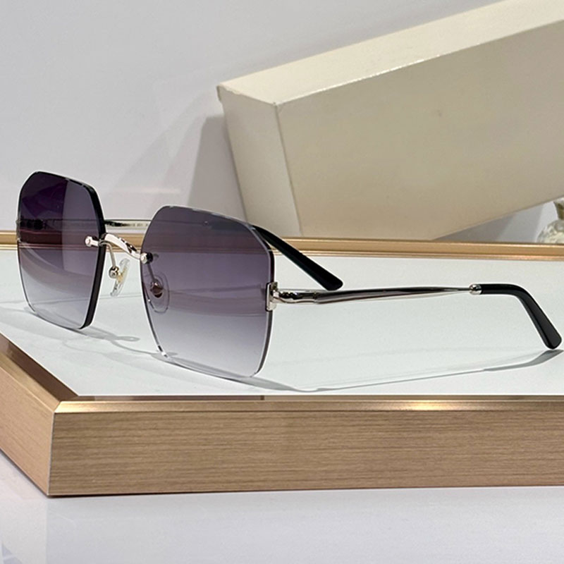 Designer C de Sunglasses For Men lady oversize rectangular Frameless Jewelry motif sunglasses silvery metal legs Gray gradient lens Fashion dopamine pairing 0591