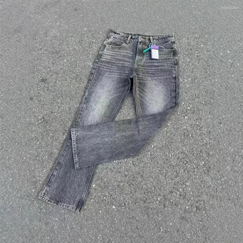 Men's Jeans Washed Micro Flare Black Grey Marble Clean Fit Style Retro Long Casual Denim Pants Trendy Straight Leg Trousers