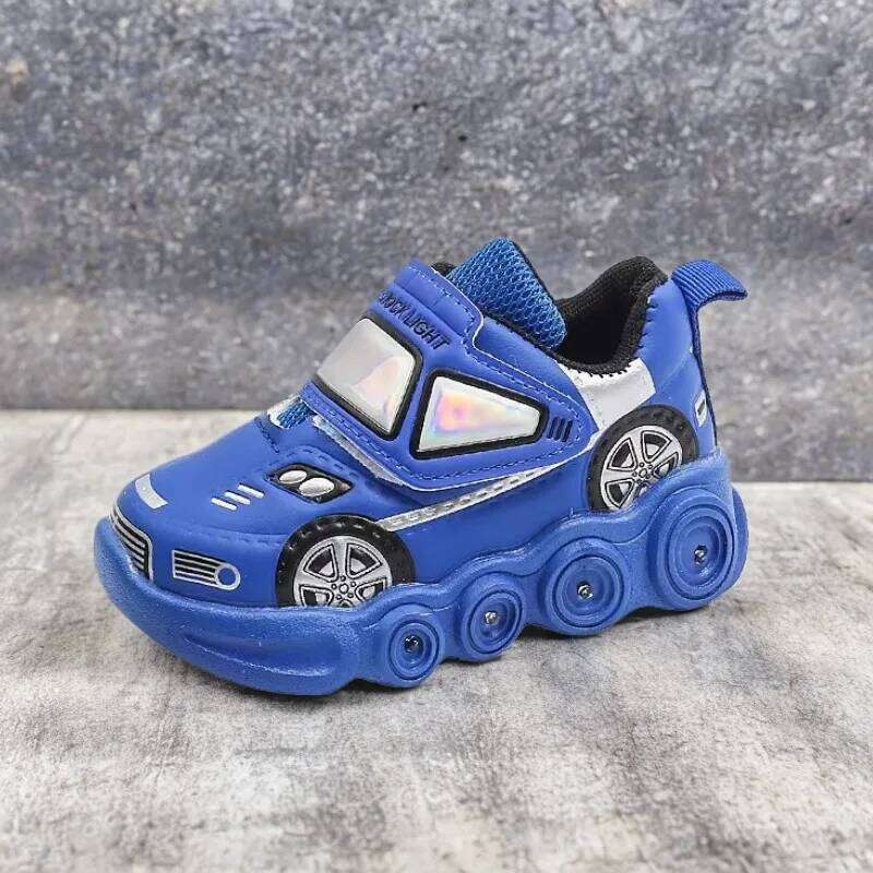 Diseny Kids'Casual Led Light Car Club Cartoon PU Leather Spring For Children Anti-slip Red Blue Shoes Size 21-30 Y260128