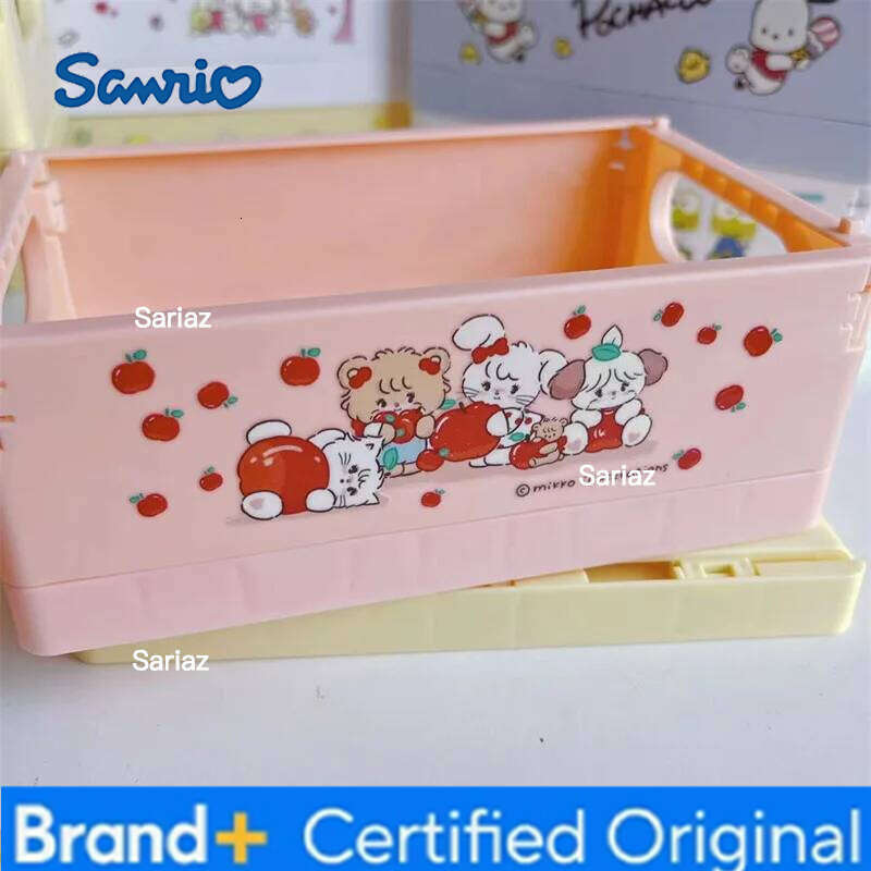 Sanrio Ins Kuromi Cinnamoroll Desktop Plastic Baskets Organizer Box Folding Stackable Toy Storage Basket with Handle H260129