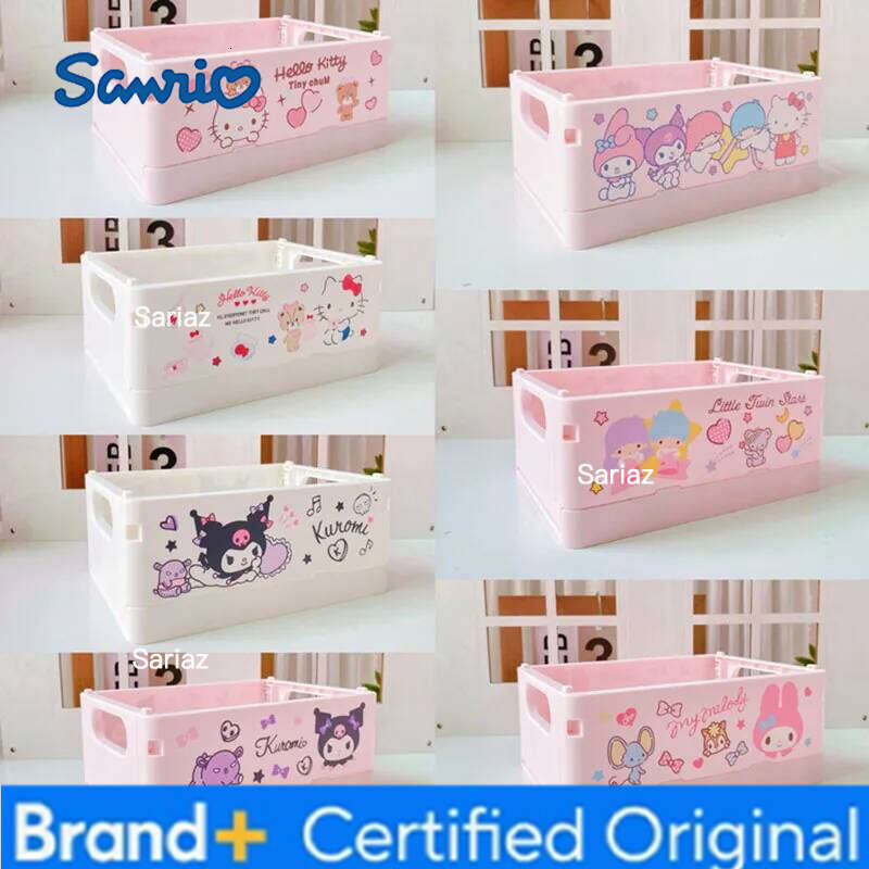 Sanrio Cute Folding Box Cartoon Hello Kitty Melody Dust Proof Cosmetics under wear Desktop Plastic Sundries Storage Case H260129