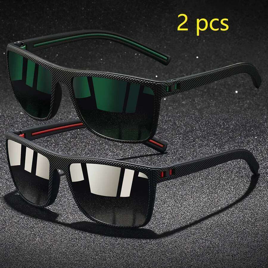 2 Pieces Fashion Vintage Check Pattern Polarized Sunglasses Men Women Fishing Driving Brand Design Sun Glasses UV400 Man Eyewear H260129