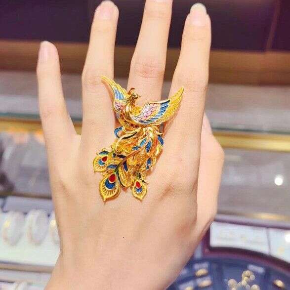 2026 New Style Dance Nine Heavens Chinese Palace Gradient Enamel Color Point Phoenix Women's Ring