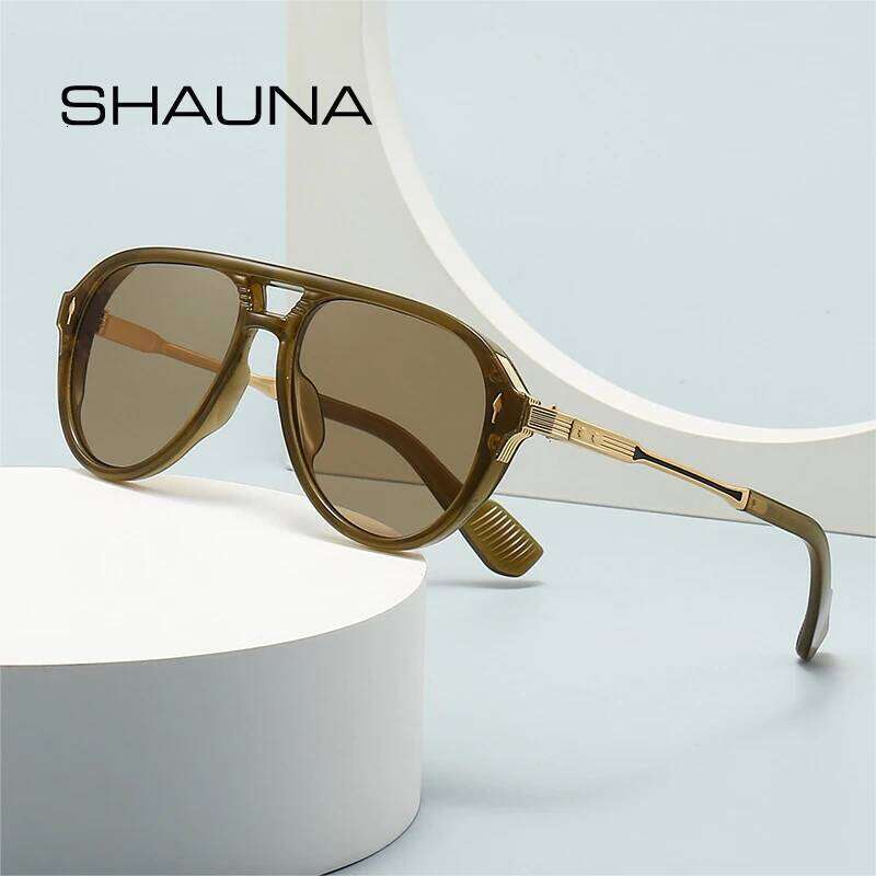 SHAUNA Retro Double Bridges Pilot Men Sunglasses Fashion Brand Designer Shades UV400 Trending Rivets Women Luxury Sun Glasses H260129
