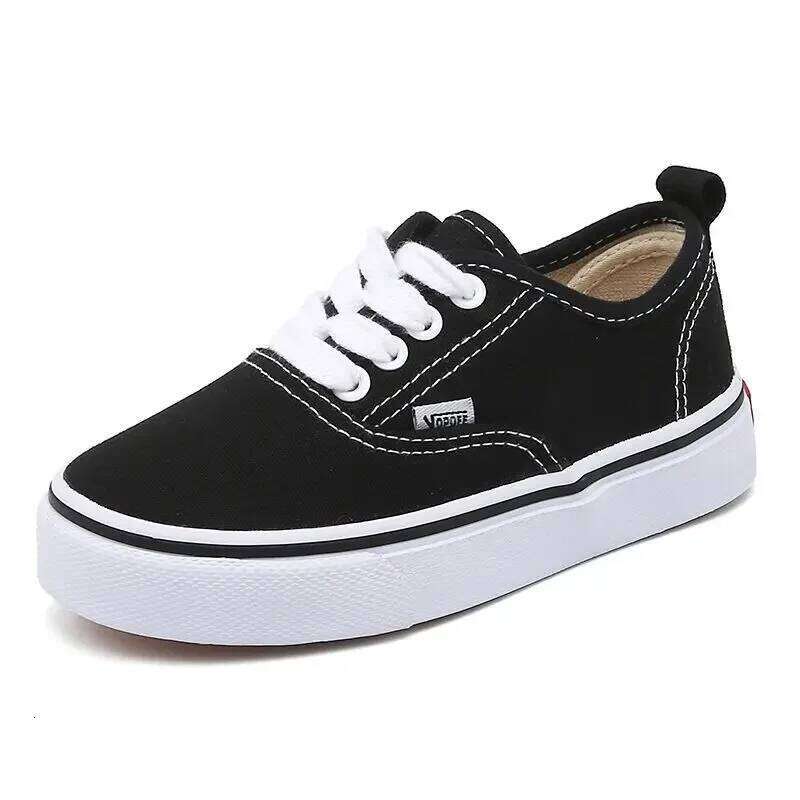 Children's Canvas Solid Color Leopard Chessboard Pattern Kids Fashion Sewing Thread Lace Up Non Slip Thick Sole Shoes Y260128