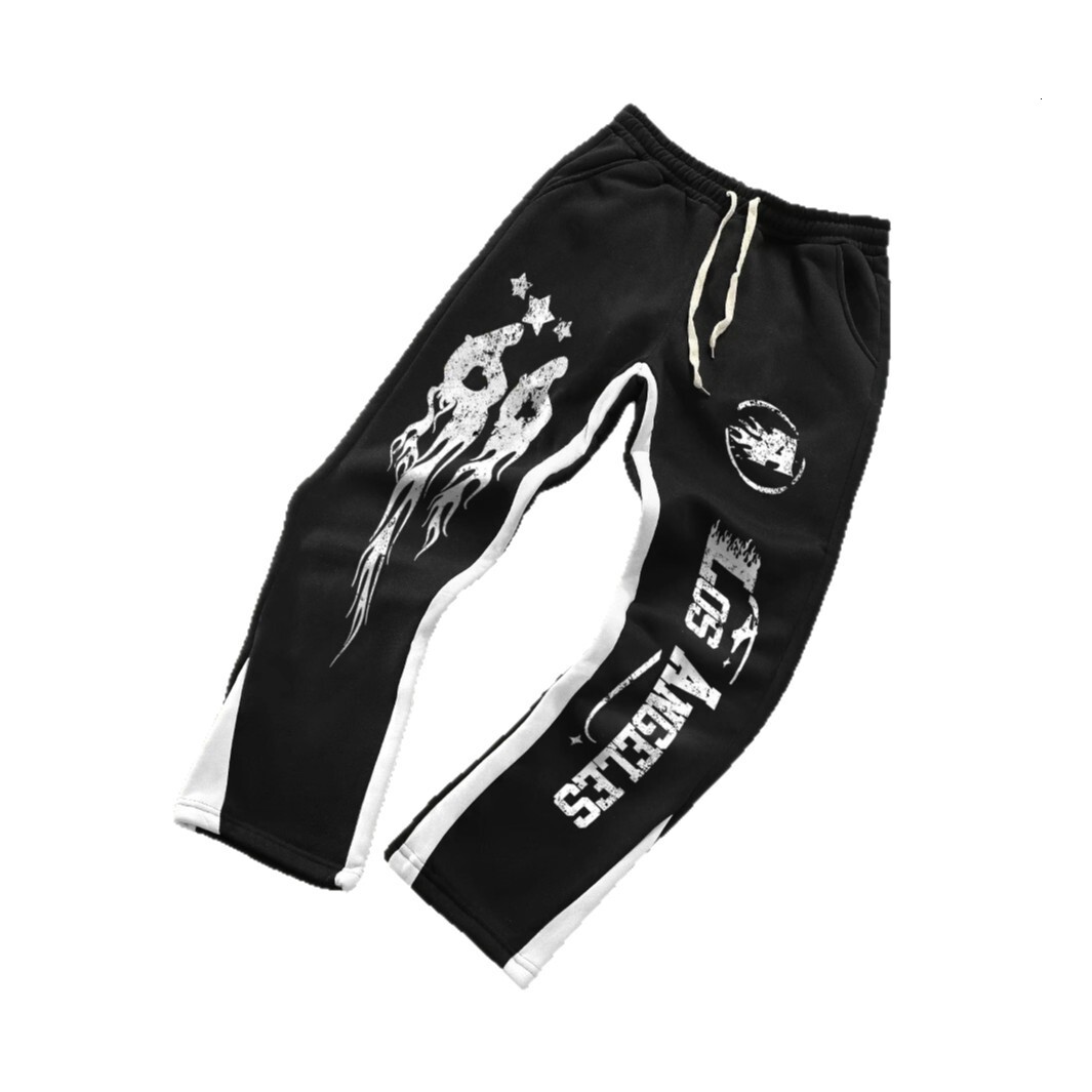 Luxury Brand Designer Clothes New Trendy Brand European And American Fashion Flame Letter Casual Fashion Micro-Elastic Fabric Flared Pants Fashion Ver