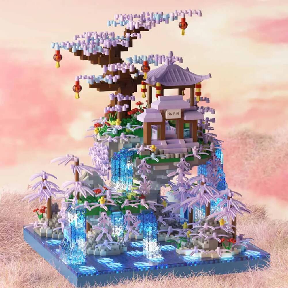 Forest Lakes Tree Castle House Building Blocks Set Waterfall With Light DIY Toys For Children Birthday Holiday Special Gifts