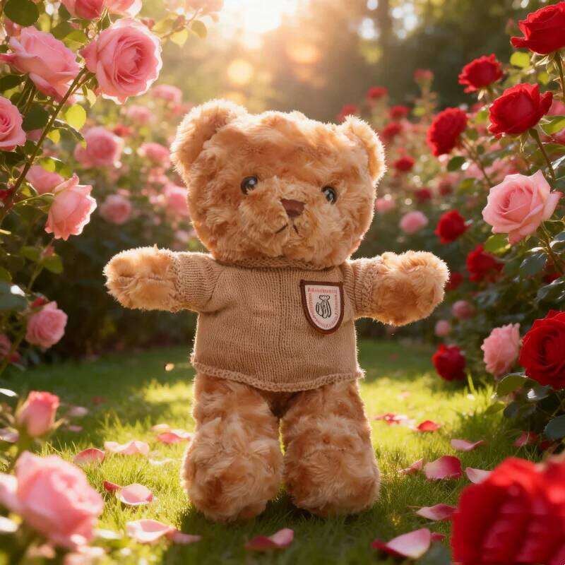 Kawaii Rose Patterned Teddy Wearing Stuffed Animal Soft Sweater Bear Valentine's Day Romantic Gift For Girlfriend Y260128