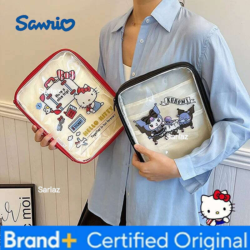 Sanrio New Hello Kitty Cartoon Handheld Transparent Pvc Large Capacity Tablet Storage Portable Visual Women'S Makeup Bag H260129